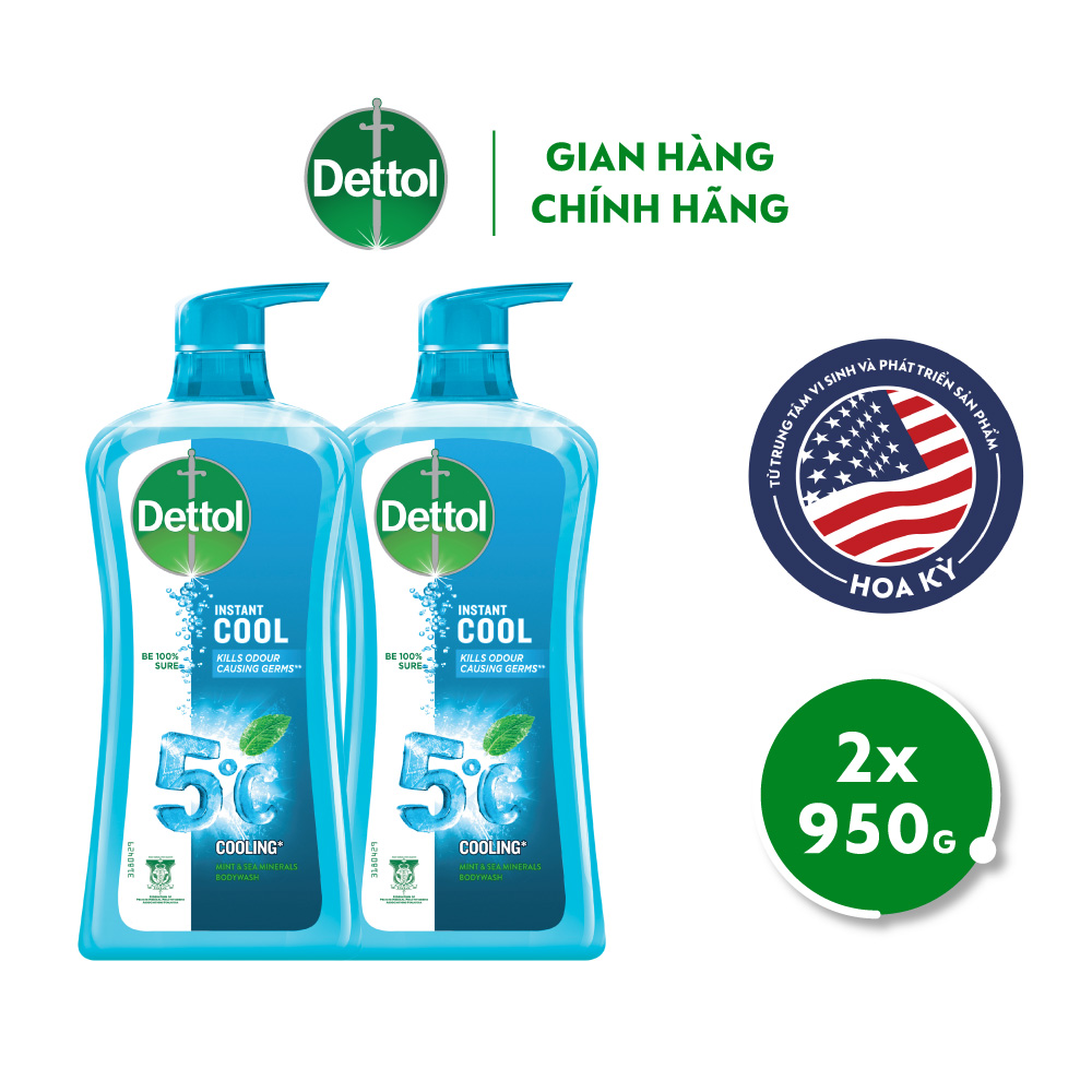 Combo 2 chai sữa tắm Dettol mát lạnh tức thì - Chai 950g