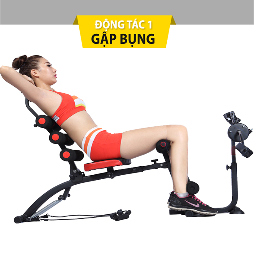 Máy tập bụng giảm béo New six pack care + Con lăn tập cơ bụng 4 bánh