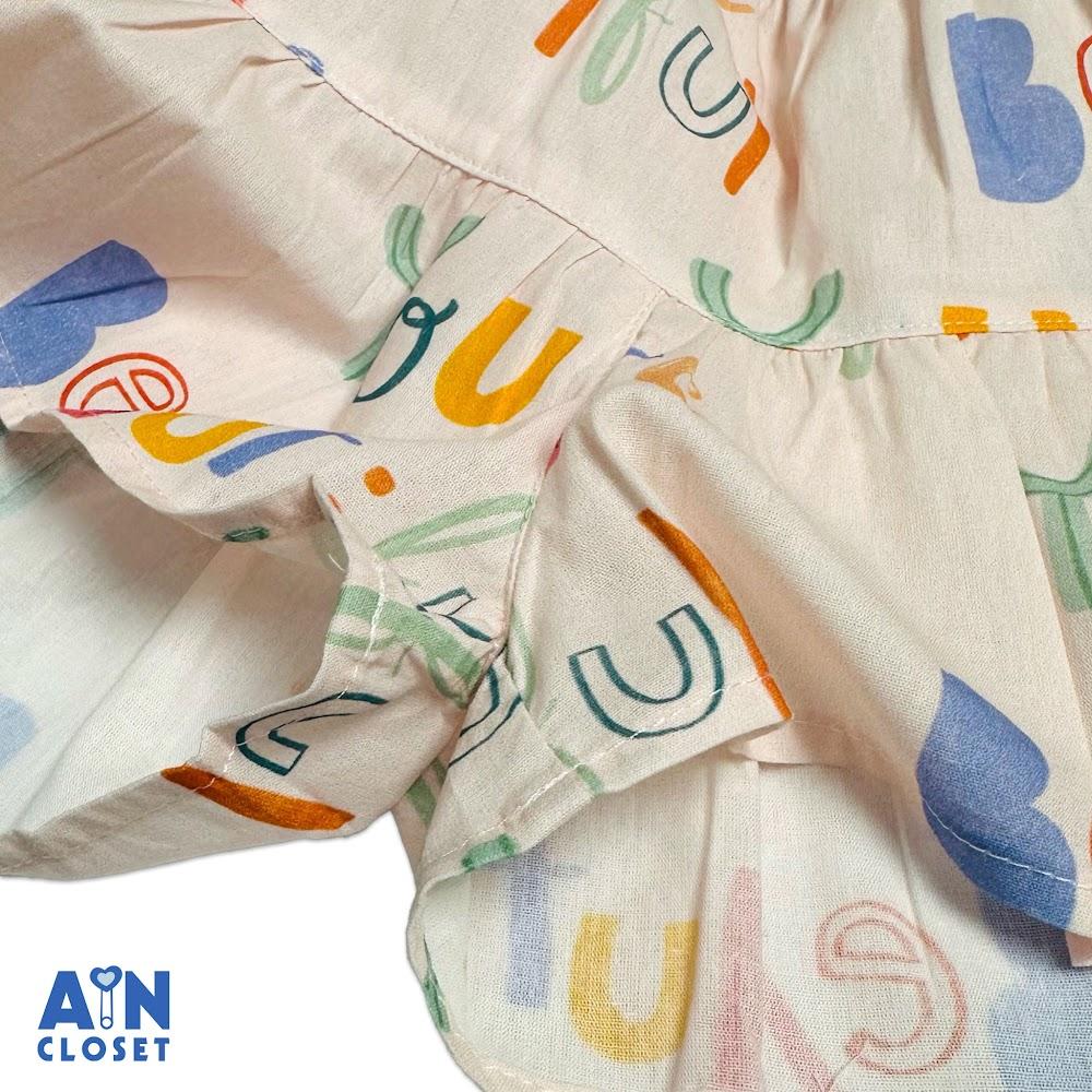 Bộ quần áo Ngắn bé gái hoạ tiết Chữ Hồng Cotton - AICDBGQZABVL - AIN Closet
