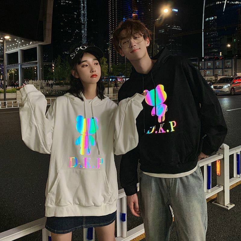 áo hodie gấu dkp phản quang 7 màu, Áo khoác Hoodie phản quang 7 màu DKP form dưới 70kg decan in xịn, Áo khoác nỉ phản quang gấu DKP unisex dáng rộng ulzzang quảng châu phong cách hàn quốc