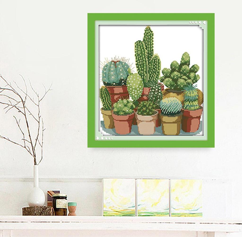 Cactuses DIY Stamped Cross Stitch Kit DIY Needlework Wedding Christmas Gifts