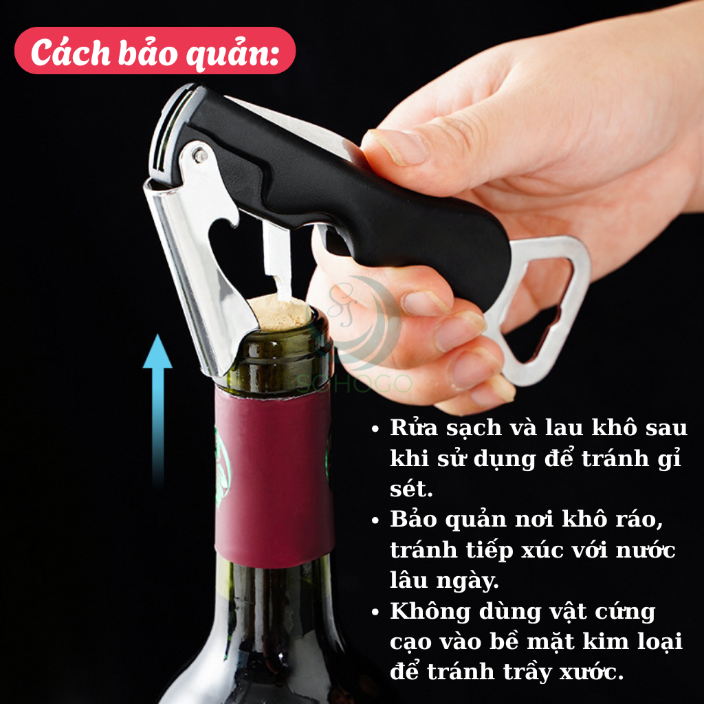 Dụng cụ mở nắp chai đa năng 3 trong 1 Đồ khui rượu vang kiêm mở nắp chai và dao cắt giấy bạc Dụng cụ mở bia và rượu chuyên dụng cho nhà hàng Khui rượu vang chuyên nghiệp Dụng cụ mở nắp chai đa năng tay cầm nhựa cao cấp