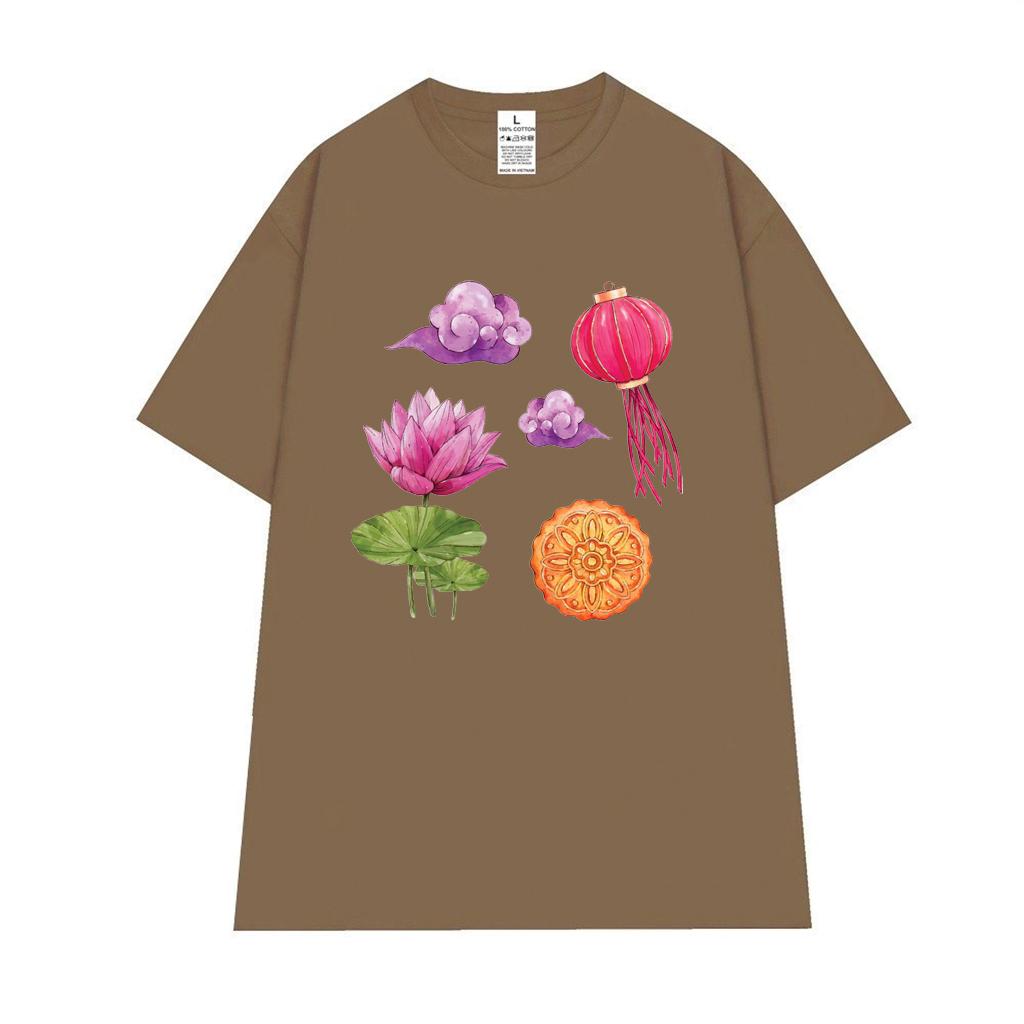 Cao cấp - Áo thun oversize hình lồng đèn hoa sen bánh trung thu áng mây Mid Autumn shirt áo thun uni