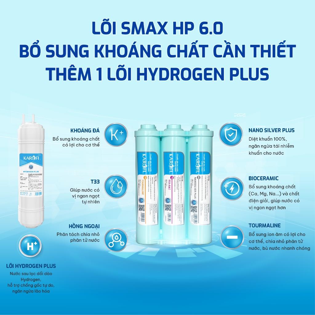 Máy lọc nước RO Mỹ 11 lõi Karofi KAQ-L06 - Bổ sung lõi Hydrogen Plus, RO Mỹ 50GPD, Cụm lõi Smax HP 6.0 - Hàng Chính Hãng