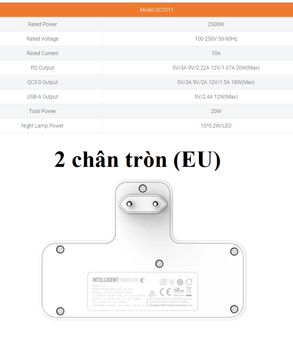 Ổ cắm đa năng 2500W hỗ trợ sạc nhanh QC18W PD20W LDNIO SC2311 _ Hàng chính hãng