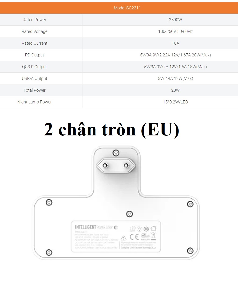 Hình ảnh Ổ cắm đa năng 2500W hỗ trợ sạc nhanh QC18W PD20W LDNIO SC2311 _ Hàng chính hãng