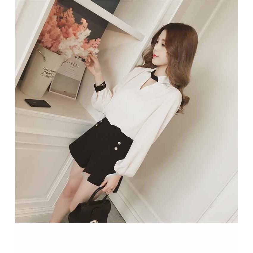Áo sơ mi công sở nữ, áo sơ mi thết kế tay bồng cổ sơ mi thanh lịch, thời trang trẻ, hàng nhập Quảng Châu