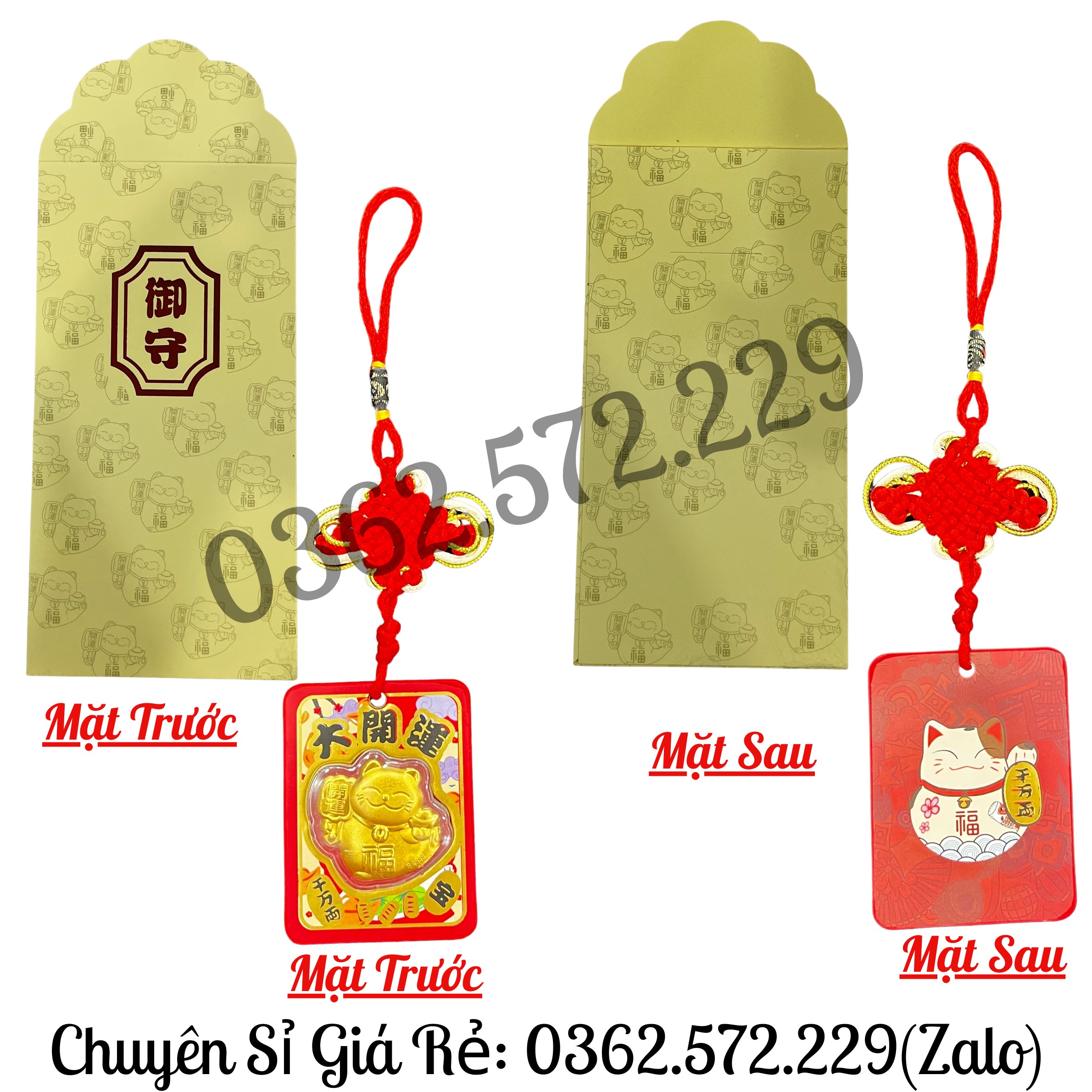 Sỉ Combo 5 Dây Mèo Thần Tài Treo Ôtô ,Bàn Thờ Phong Thủy May Mắn Tặng Bao Lì Xì Vàng