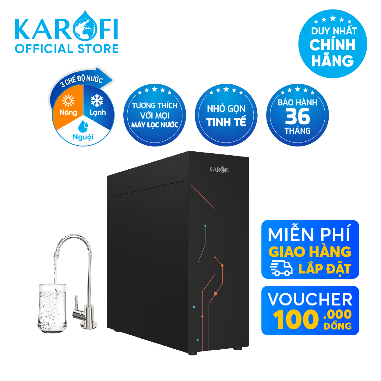 Máy làm nóng lạnh Karofi KAO-T90 tương thích mọi máy lọc nước, Giao trước lắp sau miễn phí toàn quốc, Bảo hành 24 tháng - Hàng chính hãng