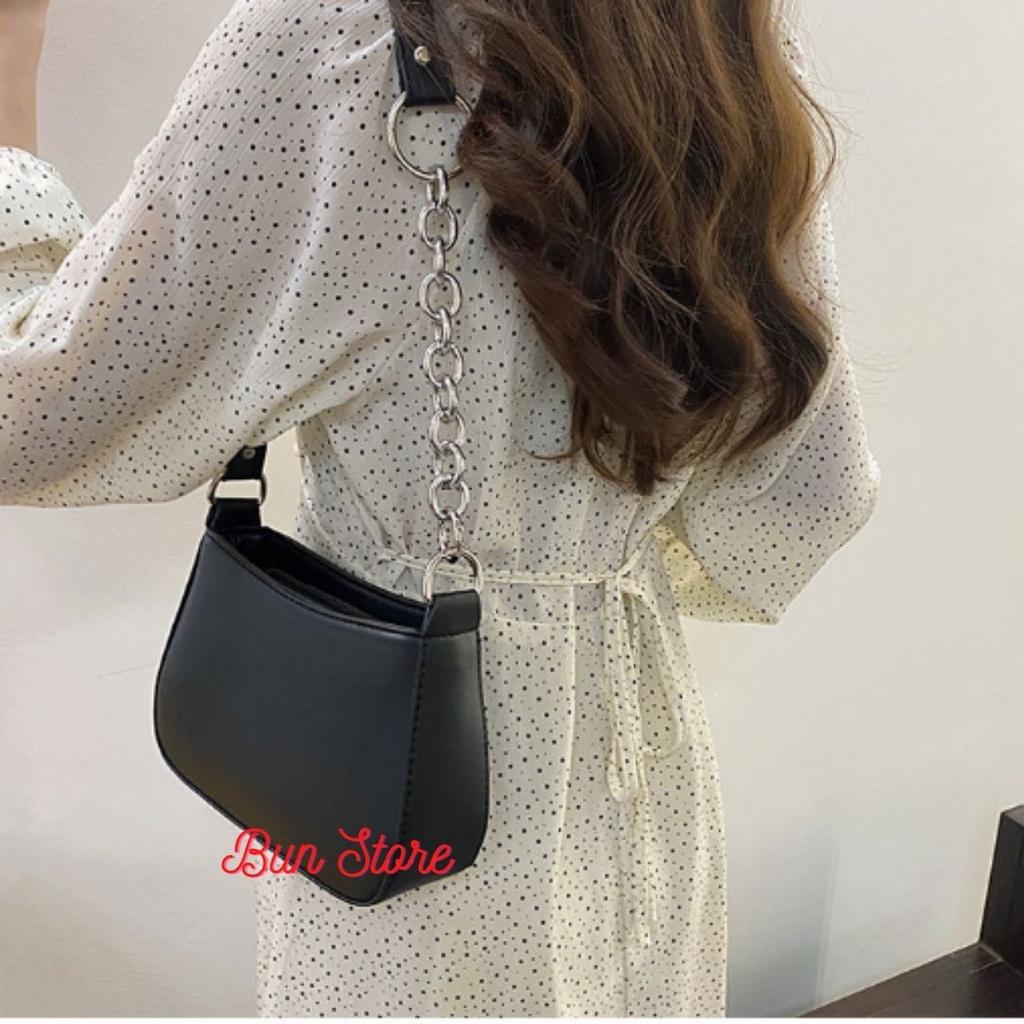 Túi kẹp nách nữ da mềm trơn Túi Xách nữ đeo vai xách tay - Mẫu mới nhất Màu đen và Trắng