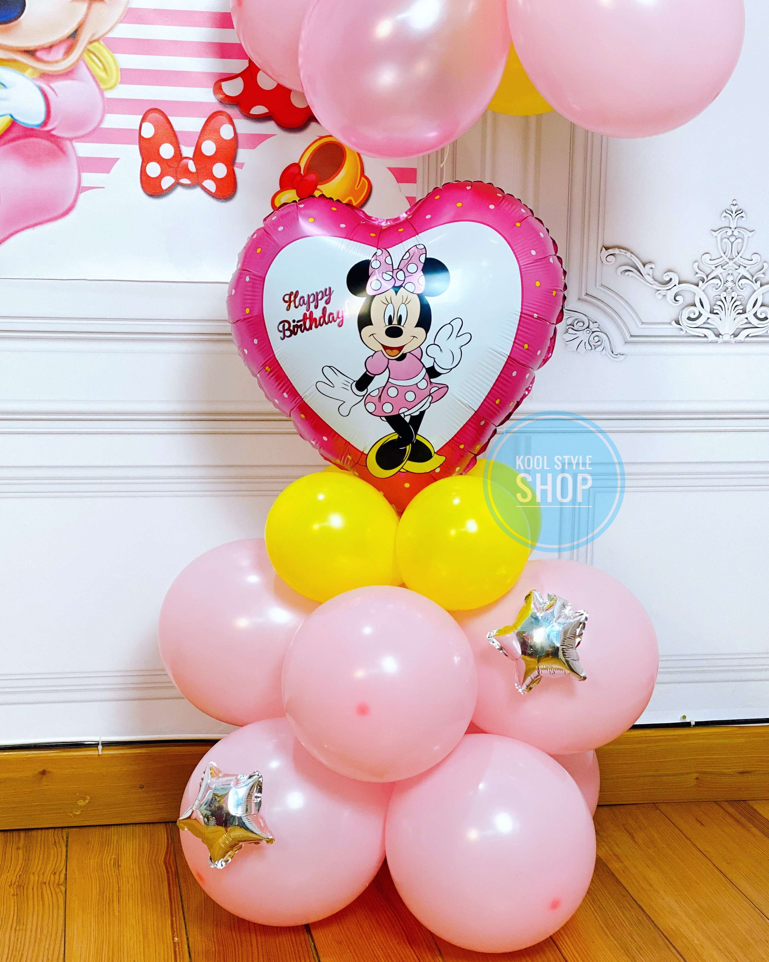 Backdrop bong bóng sinh nhật Minnie