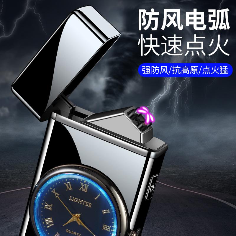 Đồng hồ thật đầy màu sắc phong cách mới nhất với đèn pin bật lửa sạc thông minh USB chống gió bằng kim loại