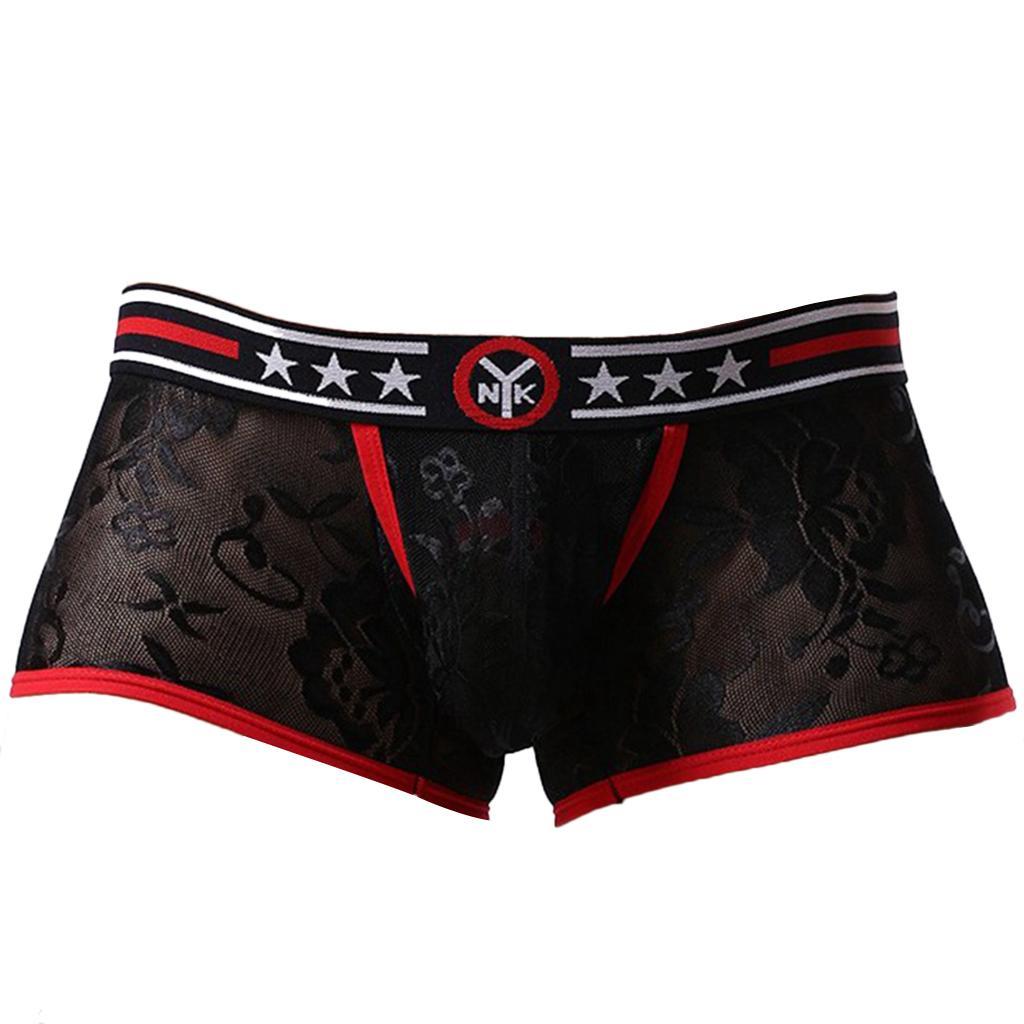 2 Pieces Men's Boxers Sheer Shorts Lace Clubwear Trunks Pouch Underwear XL