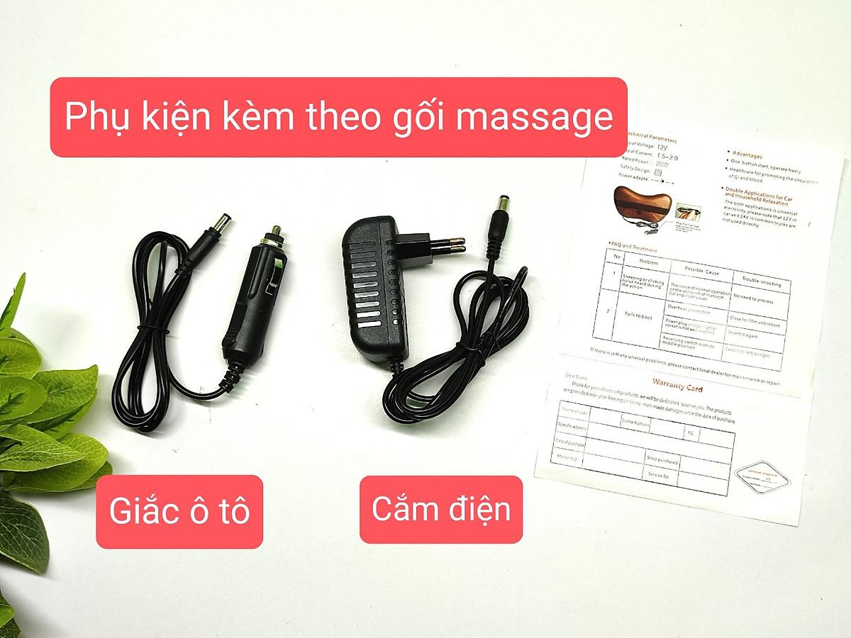 Gối Massage 4 Bi Đảo Chiều Massage Cổ Vai Gáy  Kèm Tẩu Sạc Trên Xe Hơi Vô Cùng Tiện Lợi
