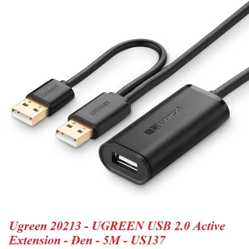 Ugreen UG20213US137TK 5M màu Đen Cáp tín hiệu nối dài USB 2.0 có chip khuếch đại hỗ trợ nguồn USB - HÀNG CHÍNH HÃNG