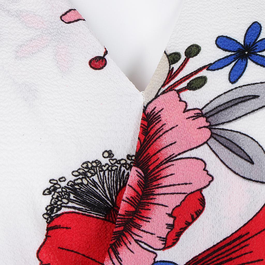 Women's Casual Floral Tops Long Sleeve Deep V Neck Wrap Loose Beach Shirts