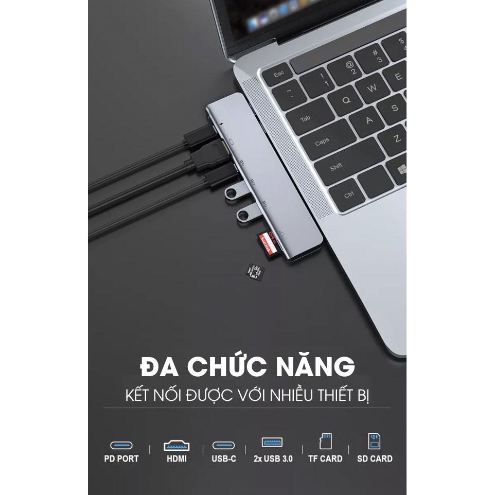 Nikko Bộ Hub đơn chuyển đổi USB-C Type C 7 cổng dùng được cho MacBook iMac Dell và các loại laptop - Hàng Chính Hãng