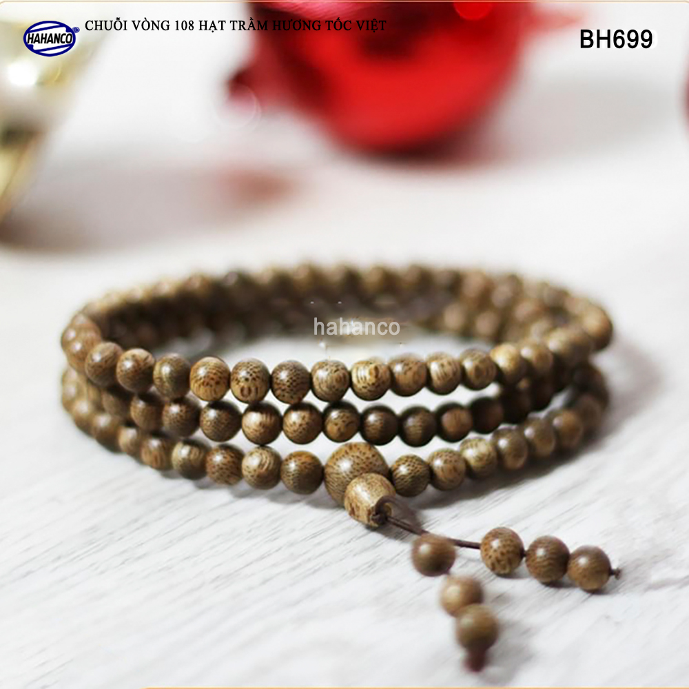 Vòng tay Trầm Hương chuỗi tràng 108 hạt (BH699) Chuỗi vòng trầm 2in1 - Trầm Tốc Việt - Bracelet of HAHANCO