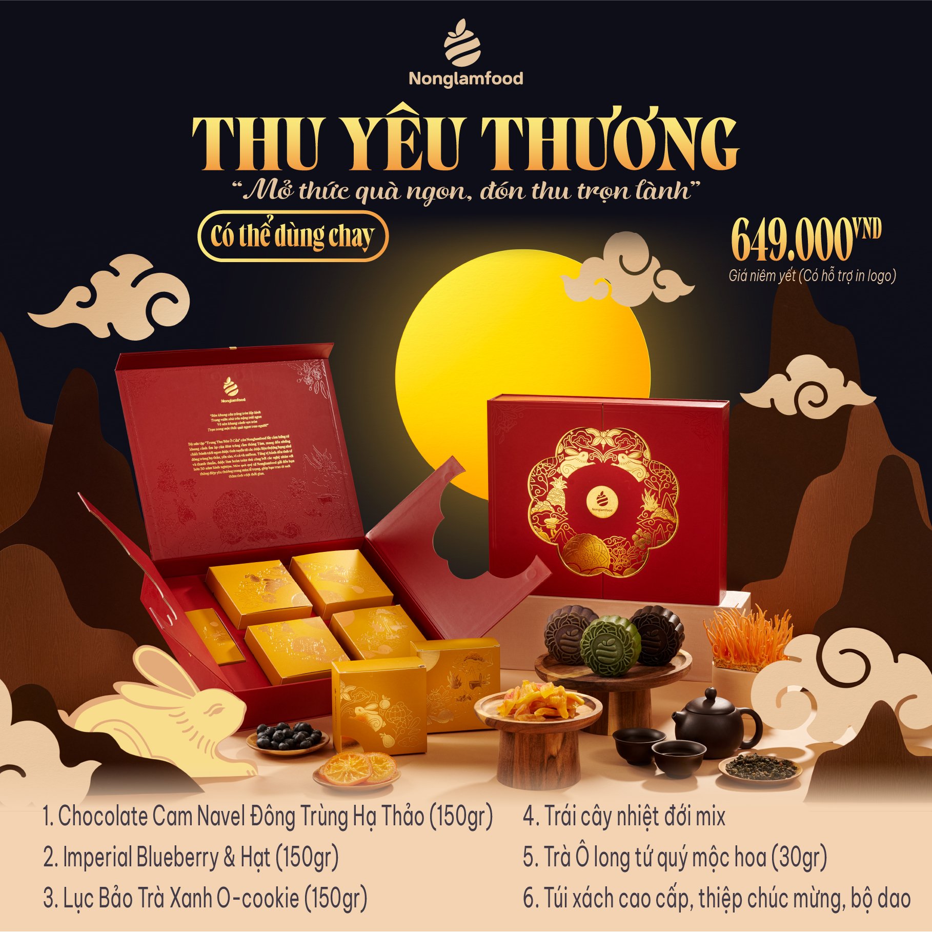 Set bánh trung thu ăn kiêng, ít ngọt Thu Yêu Thương Nonglamfood | Quà tặng healthy ý nghĩa cho người thân, đối tác