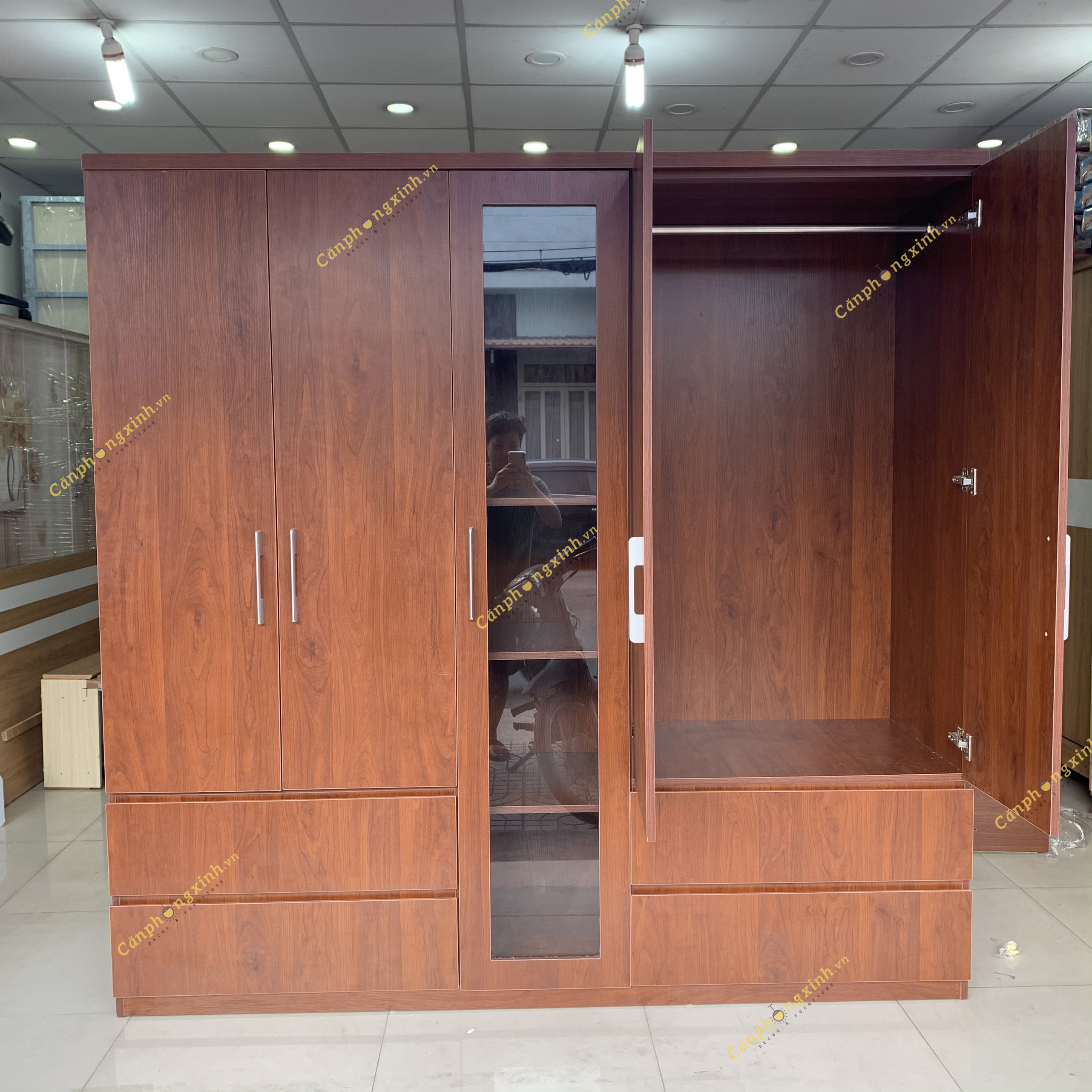 Tủ áo 5 cánh, cánh lọng kính gỗ MDF CPX-T29