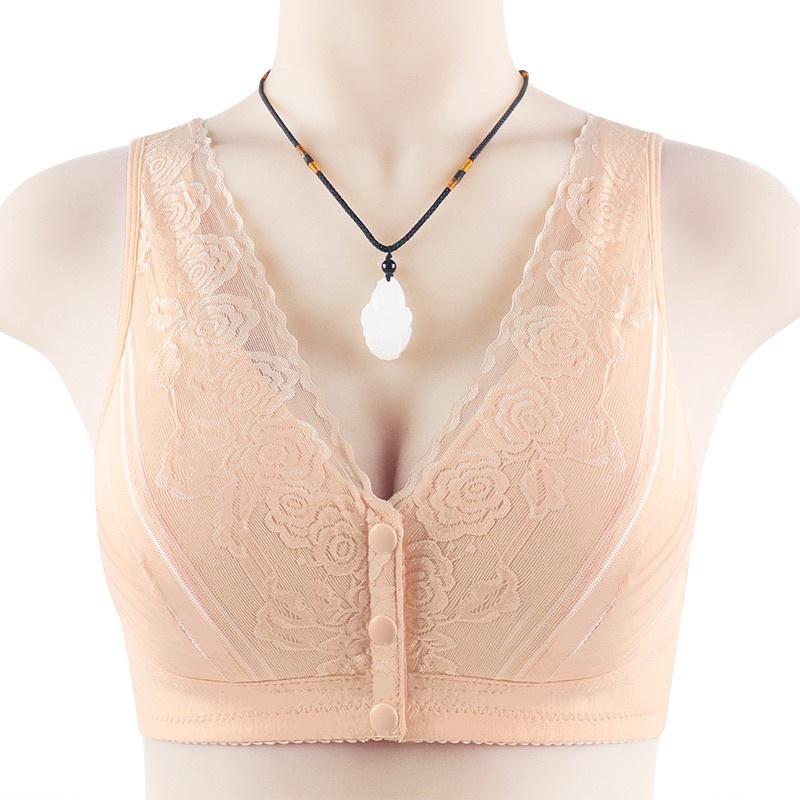 Áo ngực trung niên không gọng pha ren cao cấp, áo lót cotton bấm cúc cho mẹ