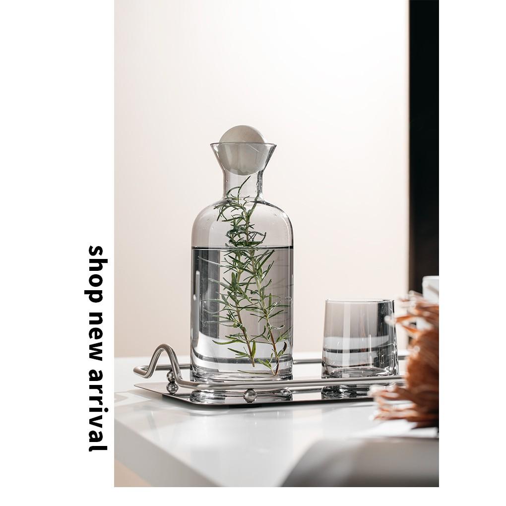 Bộ bình ly thủy tinh khay inox