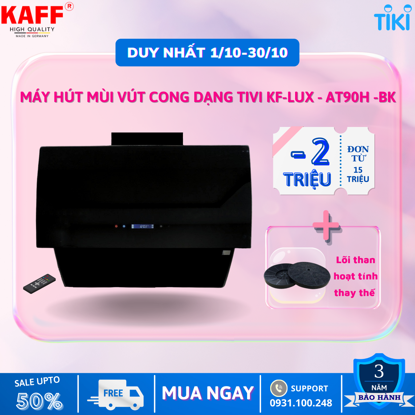 Máy hút mùi dạng TV cảm ứng điều khiển từ xa 900mm KAFF KF-LUX-AT90H-BK - Hàng Chính Hãng