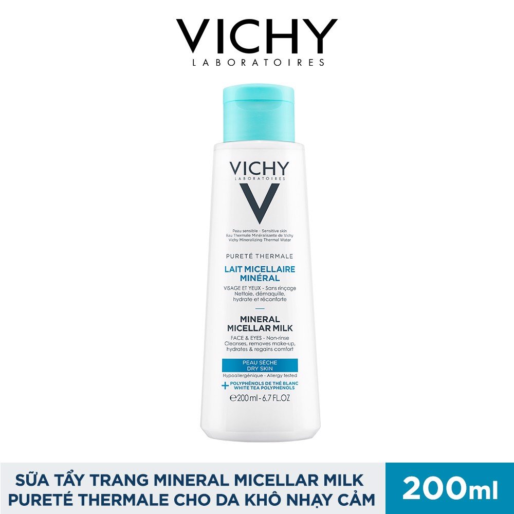 Sữa Tẩy Trang Vichy Mineral Micellar Milk Pureté Thermale Cho Da Khô Nhạy Cảm 200ml