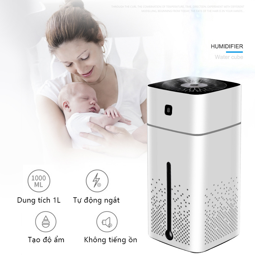 Máy phun sương xông tinh dầu tạo ẩm Rhino H101 dung tích 1000ml, không gây tiếng ồn, tích hợp đèn ngủ RGB nhiều màu, có chế độ tự ngắt - Hàng chính hãng