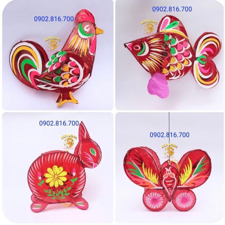 Đồ chơi lồng đèn trung thu truyền thống - Lồng đèn kiếng hình GÀ CÁ THỎ BƯỚM THUYỀN 40cm tặng 10 cây đèn cầy