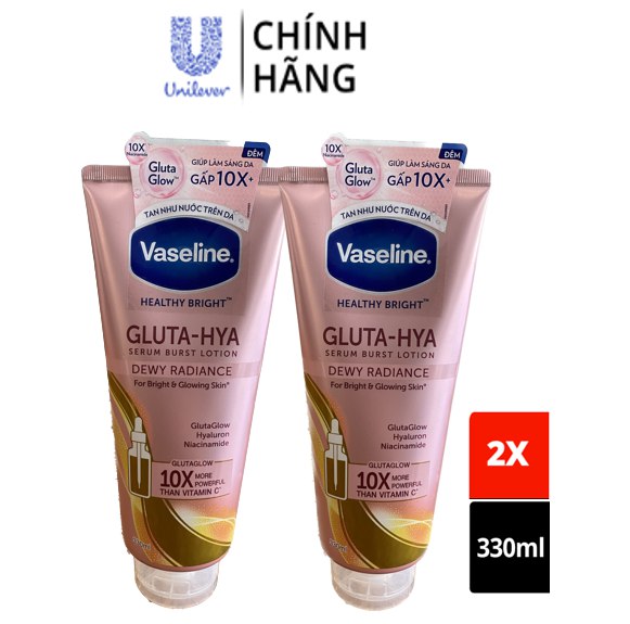 Combo 2 Sữa dưỡng thể Vaseline Gluta-Hya Dưỡng Da Sáng Mịn Sau 7 Ngày Dưỡng sáng chuyên sâu 330 ML