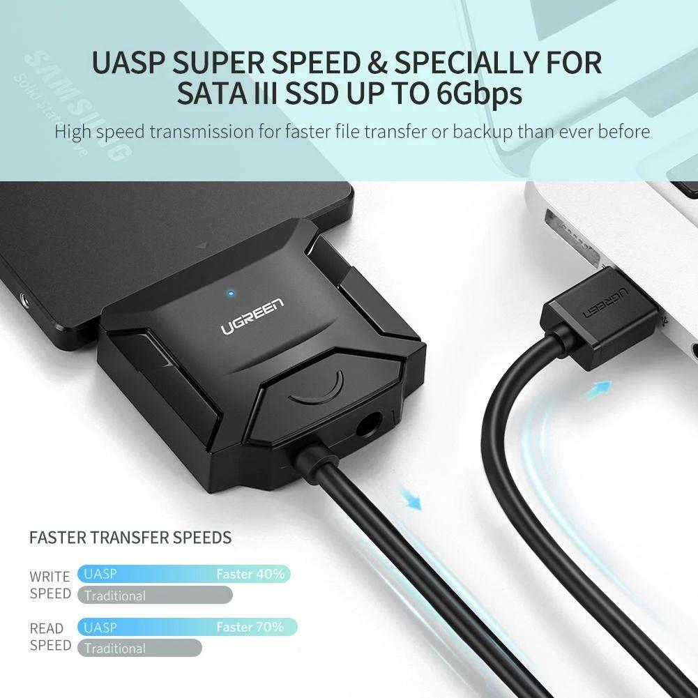 Ugreen UG20953CR108TK 0.5M USB 3.0 ra SATA bộ chuyển ổ cứng và ssd màu xám 50cm - HÀNG CHÍNH HÃNG