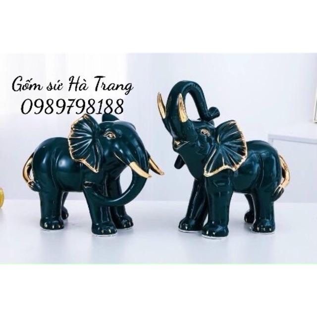 Tượng voi size đại dài 32cm decor gốm sứ