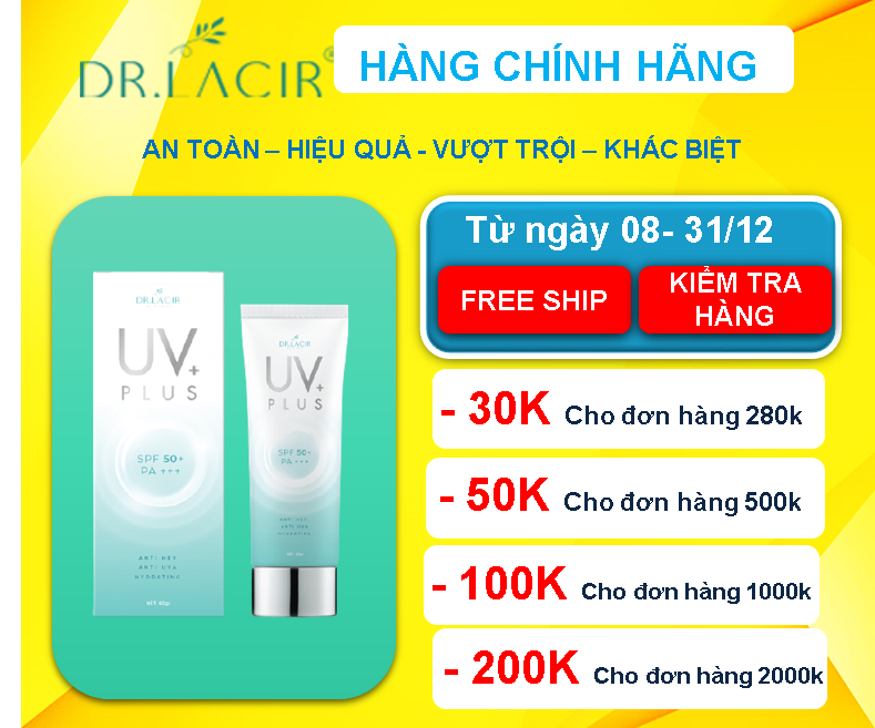 [[ Kem Chống Nắng Sinh Học - Giữ Nước ]] - DR. LACIR - SPF 50+++ Ngừa Tia UVA, UVB, Ánh Sáng Bóng Đèn, Điện Thoại/Máy Tính - Cấp và Giữ Nước - Hàng Chính Hãng Hàn Quốc