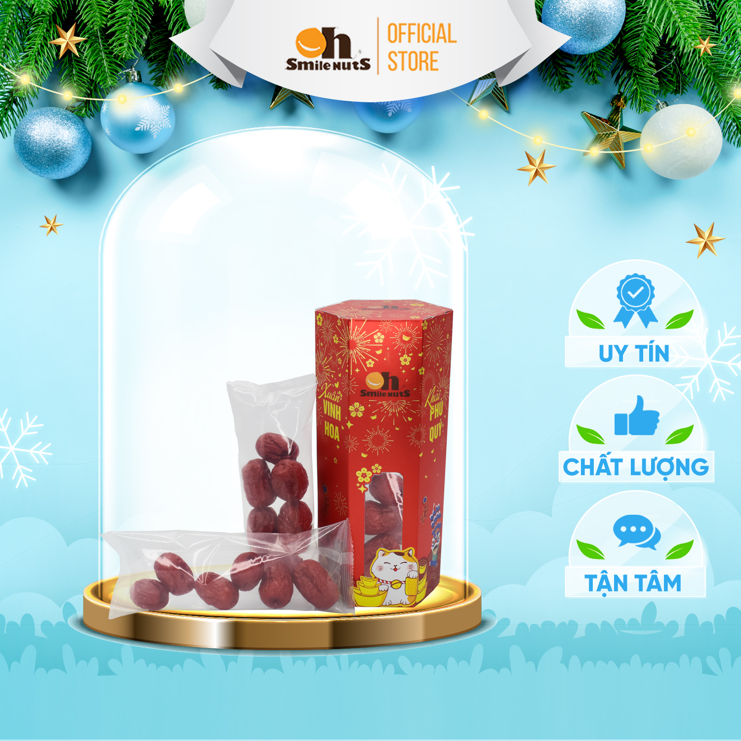 Táo Đỏ Khô Tân Cương Cao Cấp Smile Nuts hộp 100g _ Quà tết hộp lục giác 2023 _ Táo đỏ Tân Cương CAO CẤP, Quả siêu to size Jumbo, táo đỏ chín khô tự nhiên, hàng tuyển chọn