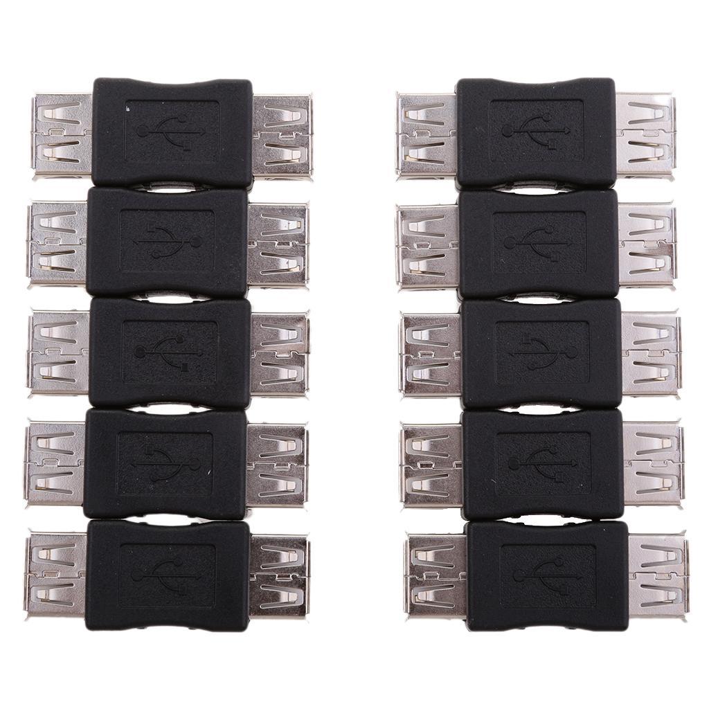 10 Pcs. USB 2.0 Female To Female Adapter, Type A To Type A - Black