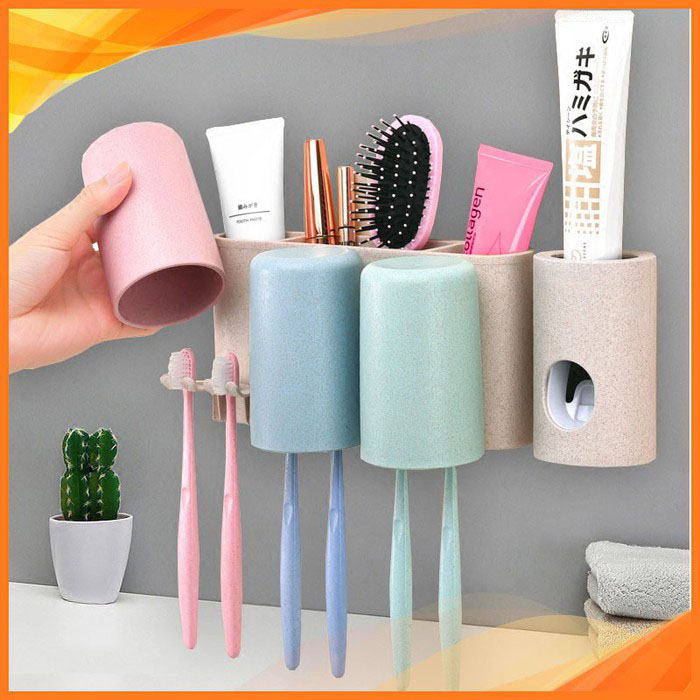 Giá để đồ nhà tắm kèm 3 cốc kèm nặn kem tự động E1615