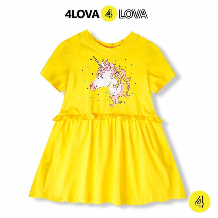 Váy bé gái cộc tay 4LOVA chất cotton hình dễ thương hàng chính hãng