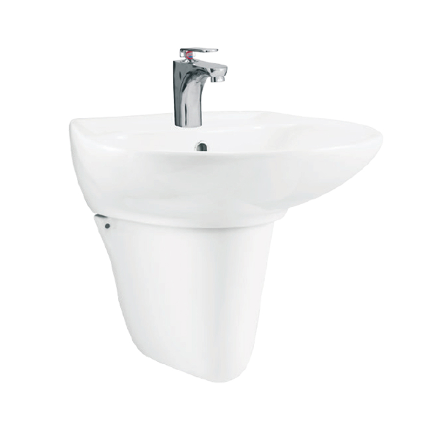 Bộ lavabo treo tường chân ngắn Viglacera V39 sứ Ceramic trắng sáng, men Men Nano Titan diệt khuẩn đến 86%, lòng sâu, có lỗ xả tràn - Hoa Sen Home - Hàng chính hãng