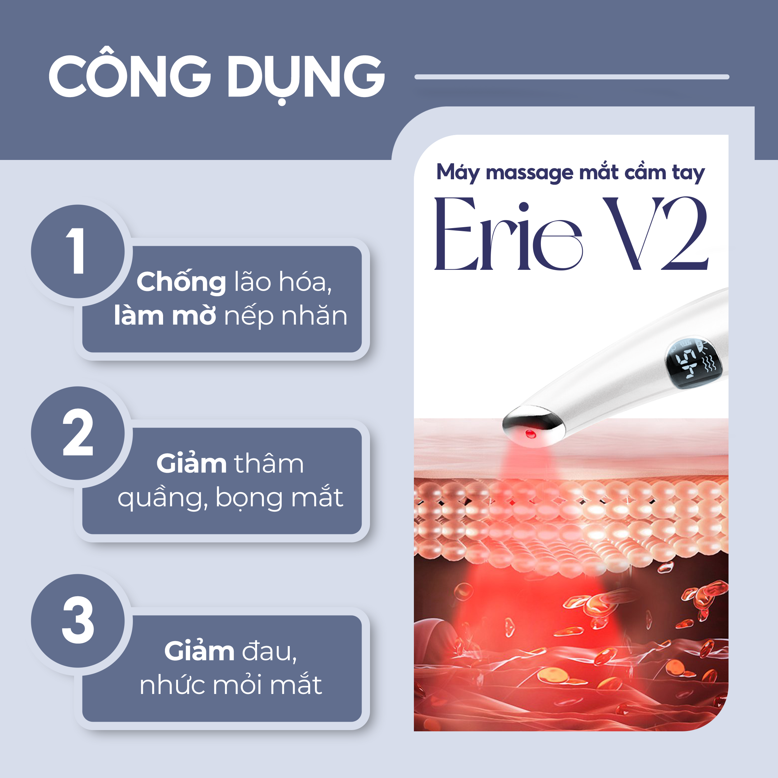 Máy Massage Mắt Cầm Tay Mini Nhiệt Rung Crenot Erie V2 Mát Xa Giảm Thâm Bọng Nhức Mỏi Mờ Nếp Nhăn