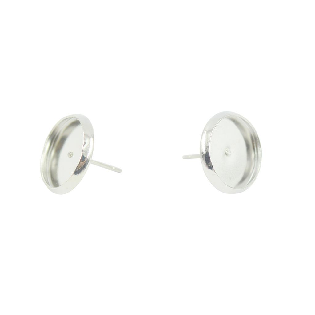 Earring Base Cabochon Setting Earring Base Ear Pin Stud Metal Blanks Round Bezel for Jewelry Findings Fit 12mm Cabochons Silver & White Pack of 48 Pcs