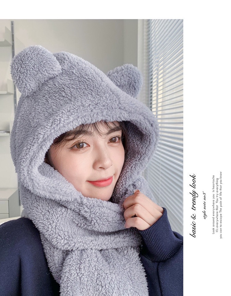 Mũ khăn quàng cổ mũ lông gấu có găng tay thời trang siêu dễ thương giữ ấm dành cho nữ