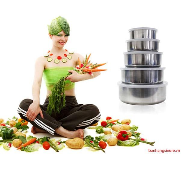 Combo 10 BỘ 5 BÁT INOX CÓ NẮP ĐẬY