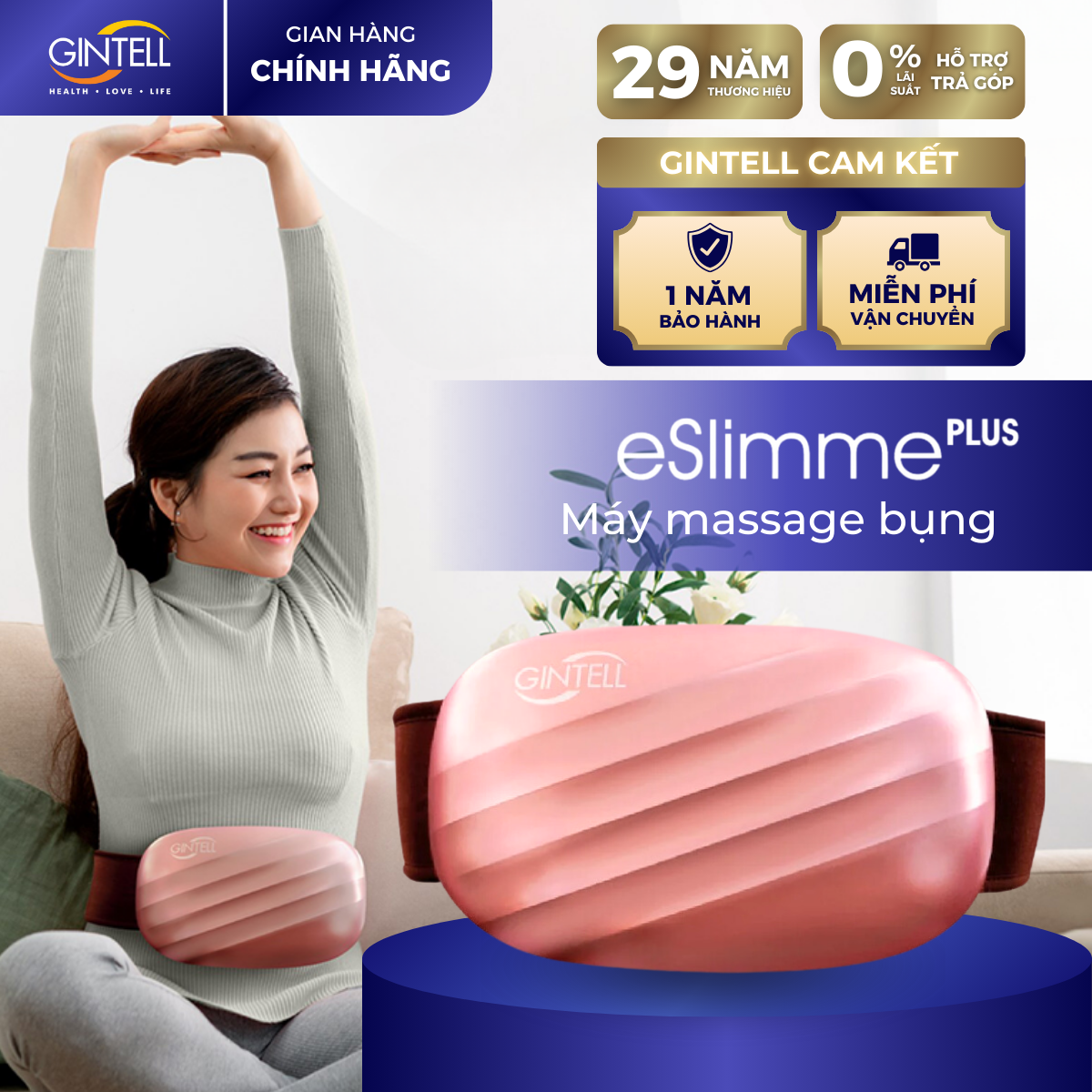 Đai Đeo Massage Rung Tan Mỡ GINTELL – Eslimme PLUS Chính Hãng  1 Năm Bảo Hành