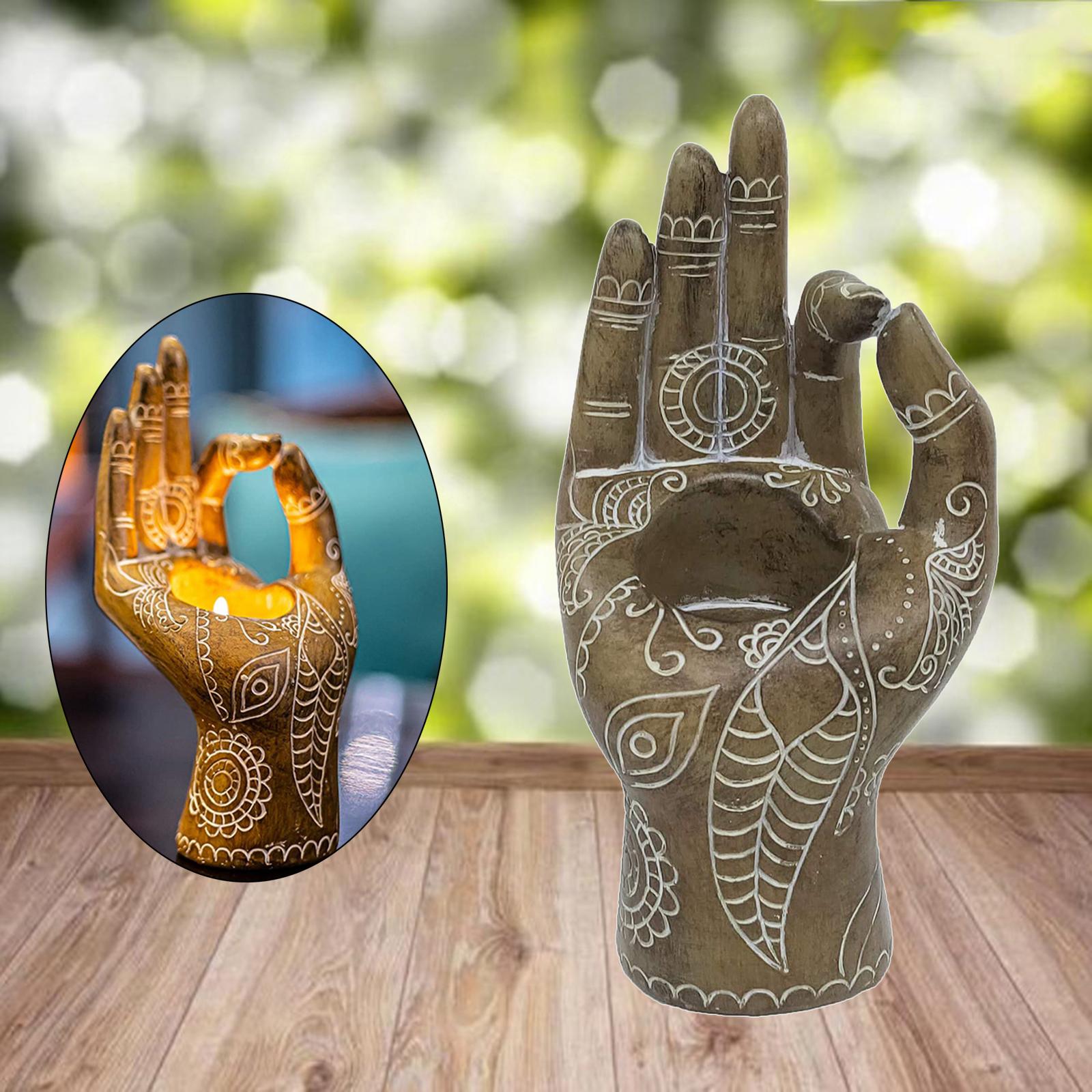 Buddha Yoga Candle Holder Mudra Hand Tabletop Tealight Decor Statues Home Office Yoga Studio Collectible Figurines Candlestick for Relieve Pressure