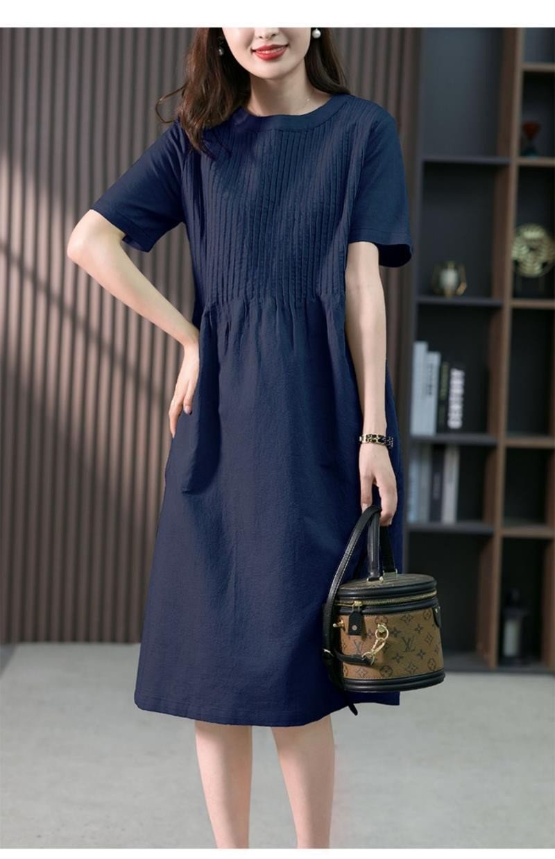 Váy Đầm Nữ Thiết Kế Cao Cấp Cổ Tròn Dáng Suông Tôn Dáng, Đầm Midi Chất Liệu Linen Thời Trang Đũi Việt
