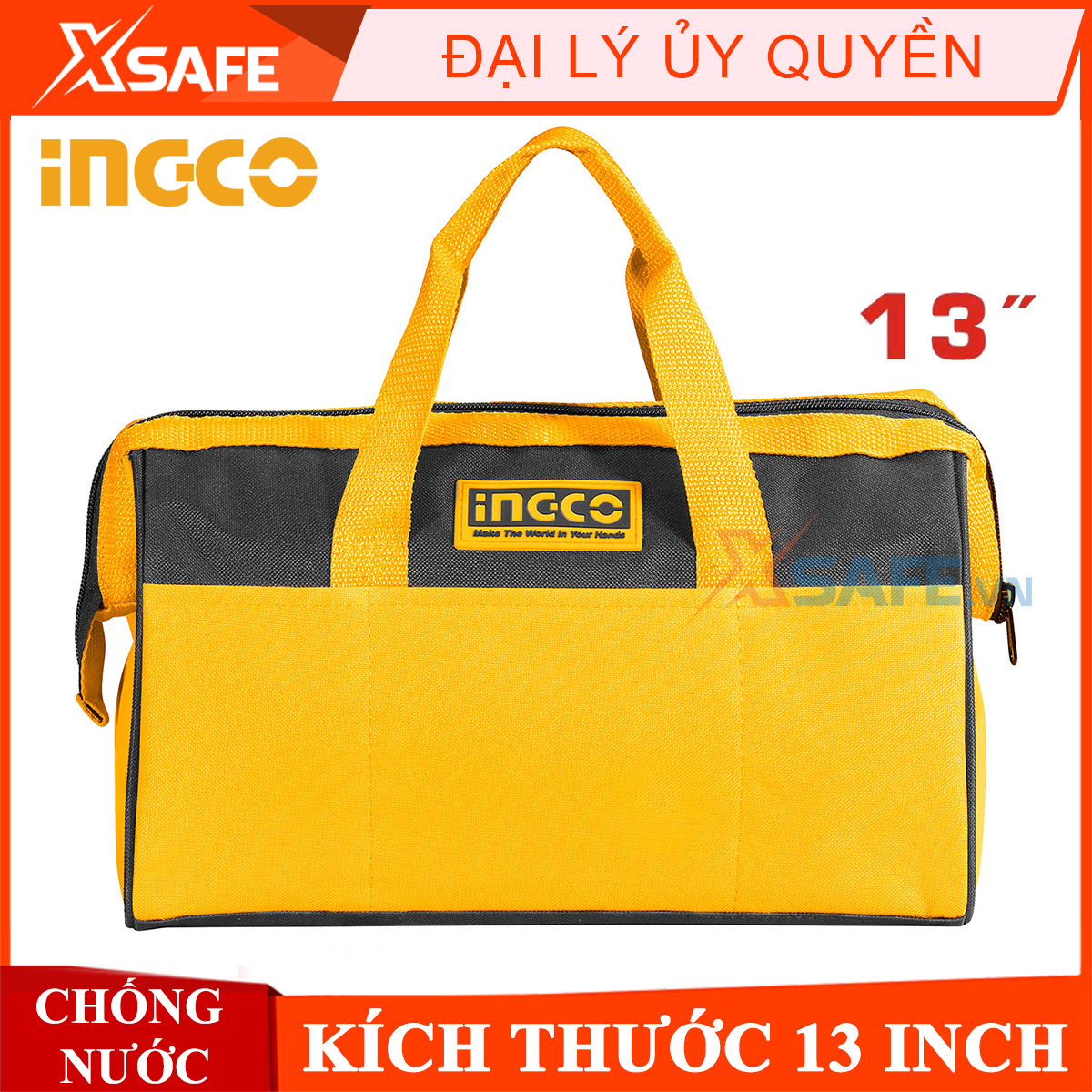 Túi đồ nghề dụng cụ INGCO 13 inch có miệng rộng Chống thấm nước Túi đựng dụng cụ đa năng cho ngành kỹ thuật xây dựng