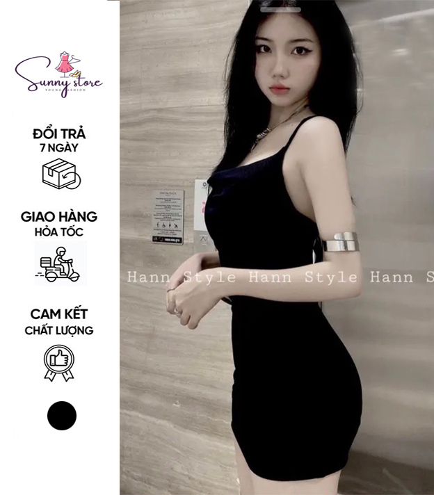 Đầm hở lưng body dáng ngắn đan dây, váy nữ có mút