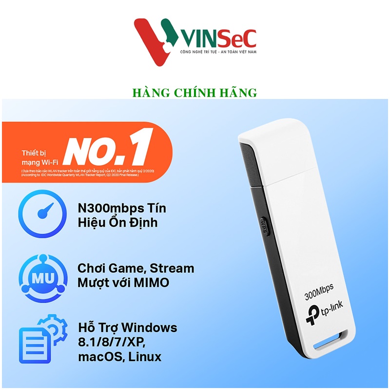 USB thu sóng Wifi TP-Link TL-WN821N- Hàng chính hãng