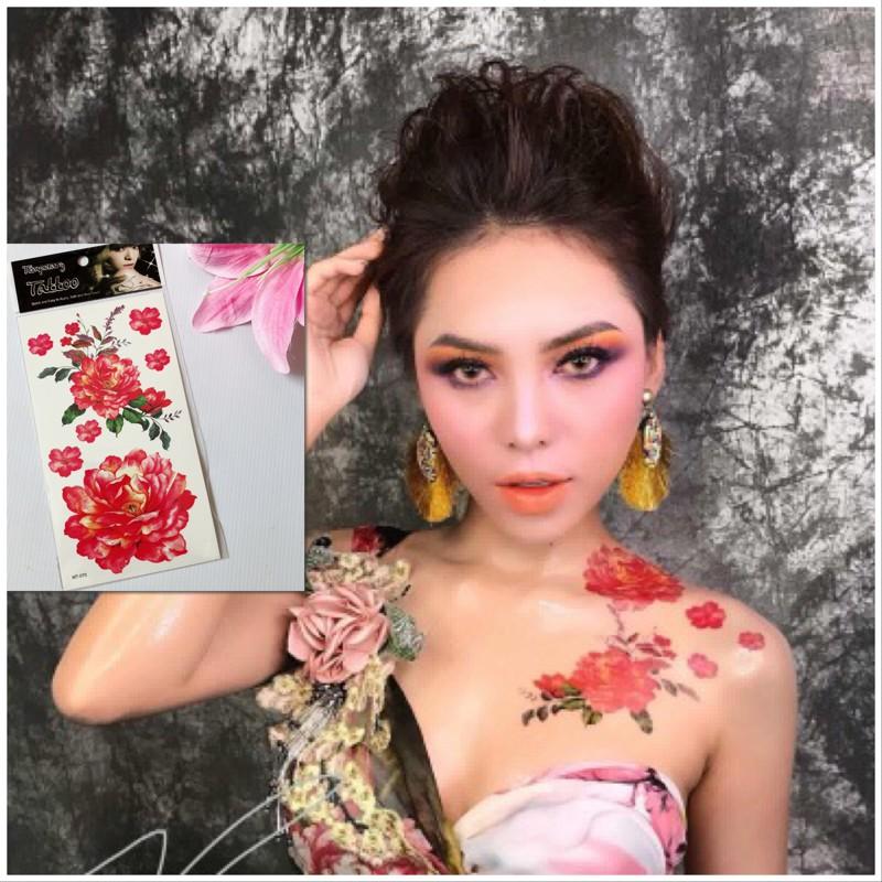 Hình xăm dán hoa mẫu đơn 10x20cm